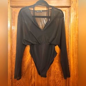 Black Boohoo bodysuit vneck either mesh long sleeves